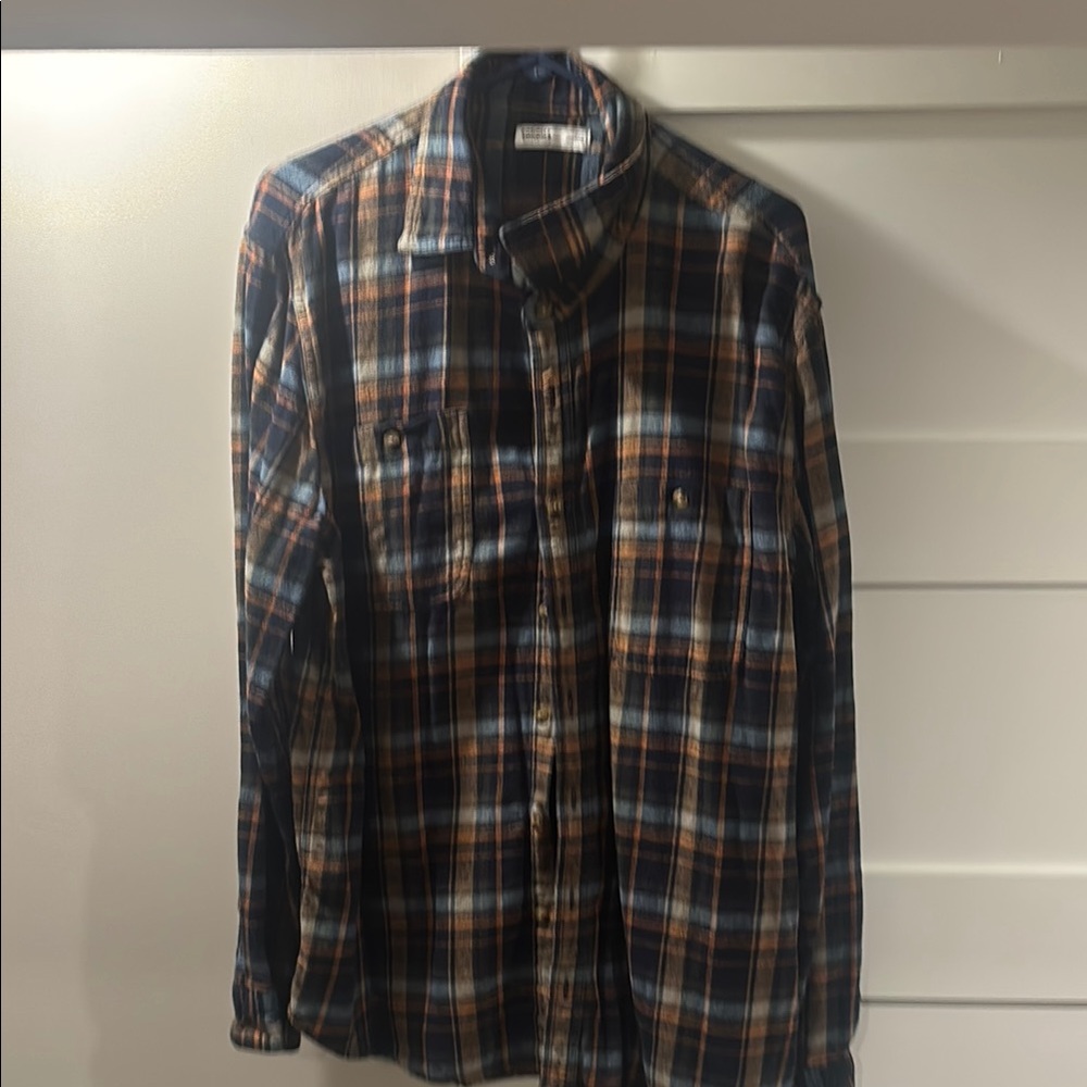 Sonoma Men's Casual Button Down Shirt - Blue and Orange Plaid (015A)